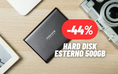 Hard Disk Esterno da 500GB al 44% di sconto su Amazon: FUORI TUTTO