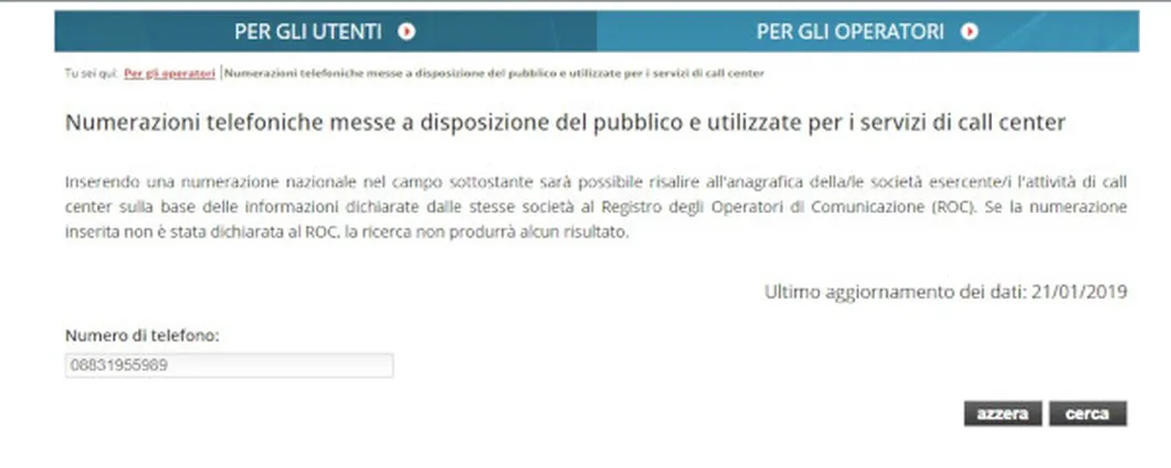 Numerazioni Call Center