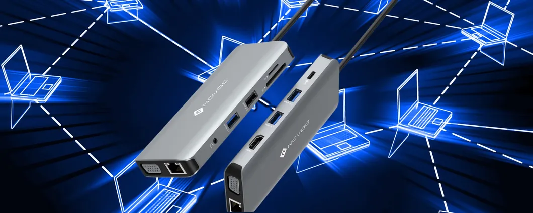 Docking Station 11 in 1 con HDMI, USB, SD, microSD, AUX, VGA e LAN