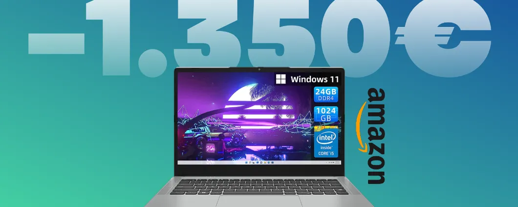 Notebook Windows 11 SCONTATO di oltre 1.300€: AFFARE su Amazon