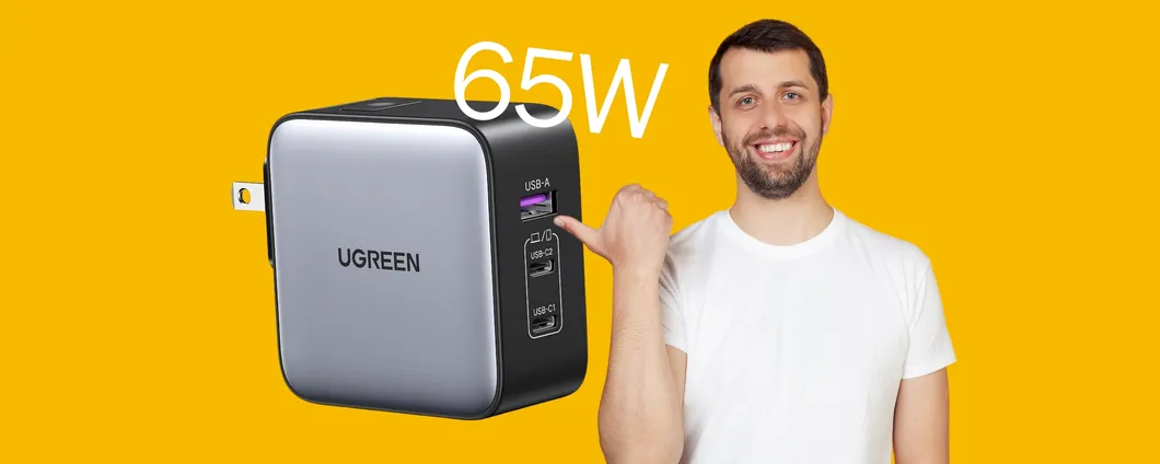 Caricatore UGREEN Nexode da 65W: efficienza compatta in offerta su Amazon