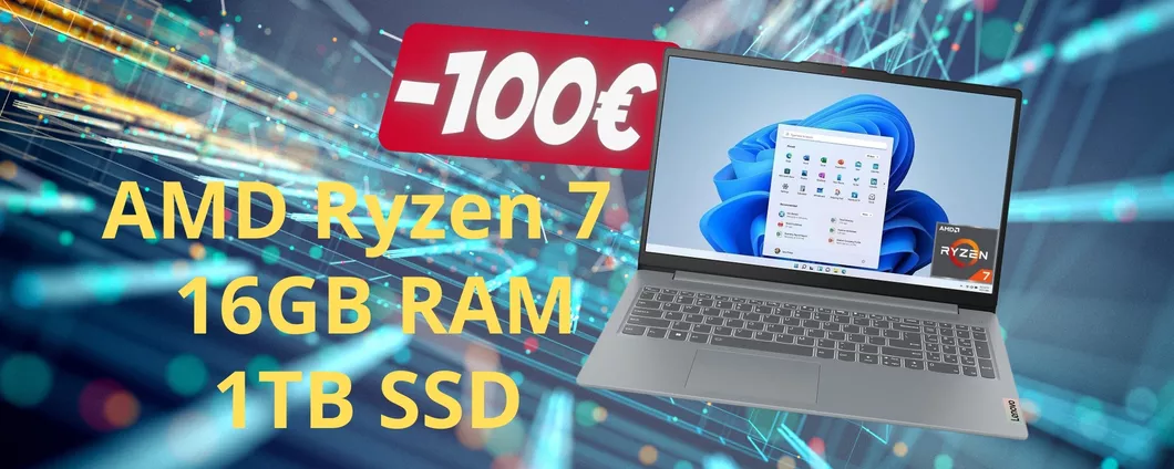 Lenovo IdeaPad Slim 3: Ryzen 7, 16GB di RAM e SSD da 1TB (-100€)