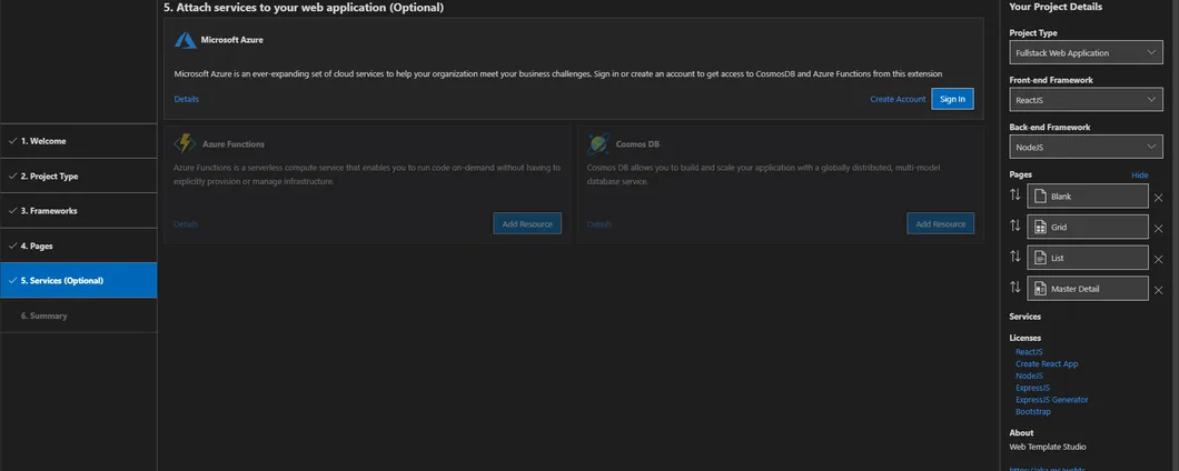 Web Template Studio per Visual Studio Code