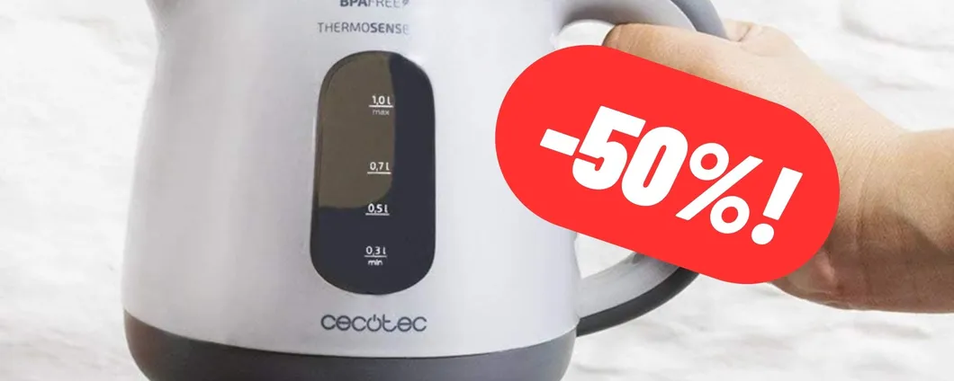 Bollitore elettrico Cecotec a metà prezzo: 50% DI SCONTO ATTIVO