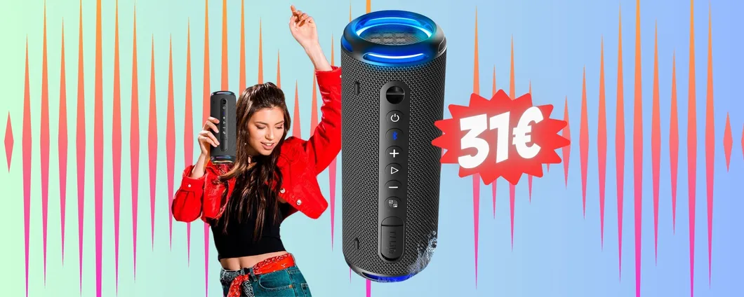 Cassa Bluetooth portatile da 24W, impermeabile e con luci LED a 31€