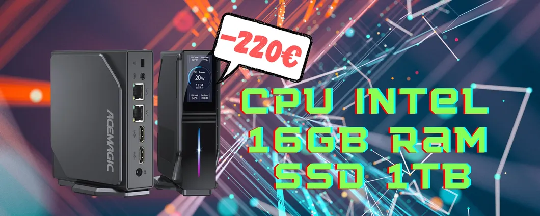 Mini PC con display LCD, 16GB di RAM e SSD da 1TB (-220€)