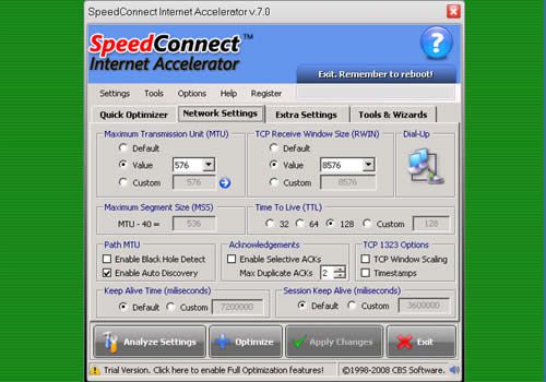 speedconnect internet accelerator ekstra settings