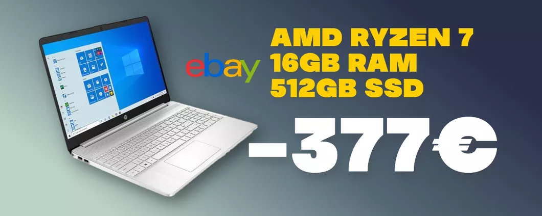 Notebook HP con Ryzen 7 e 16GB di RAM scontato di oltre 370€ su eBay!