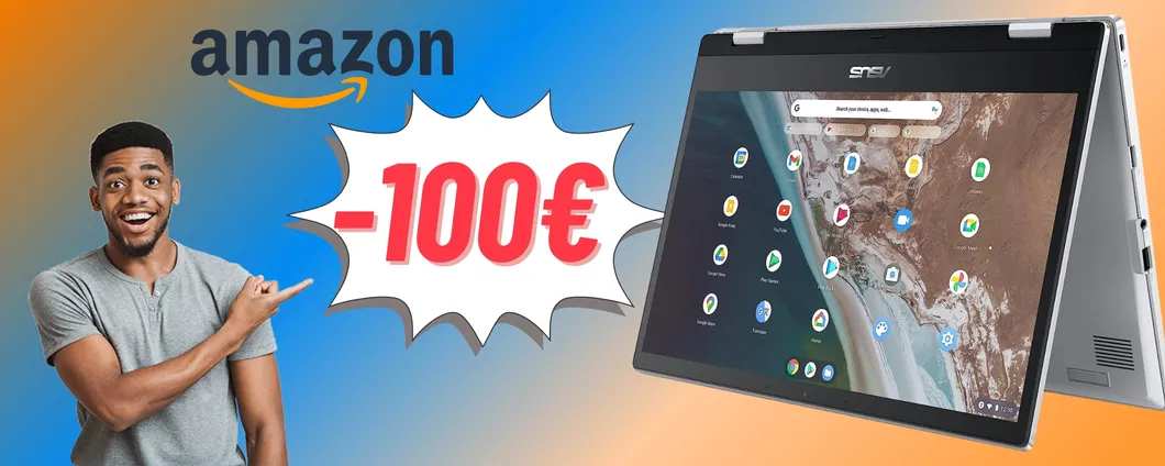 Lavora comodo in tutte le posizioni con l'ASUS Chromebook Flip in offerta!