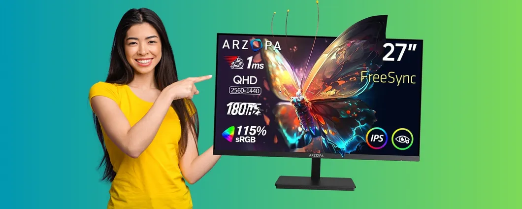Monitor da Gaming ARZOPA da 27 pollici, QHD fino a 180Hz e risposta di 1ms