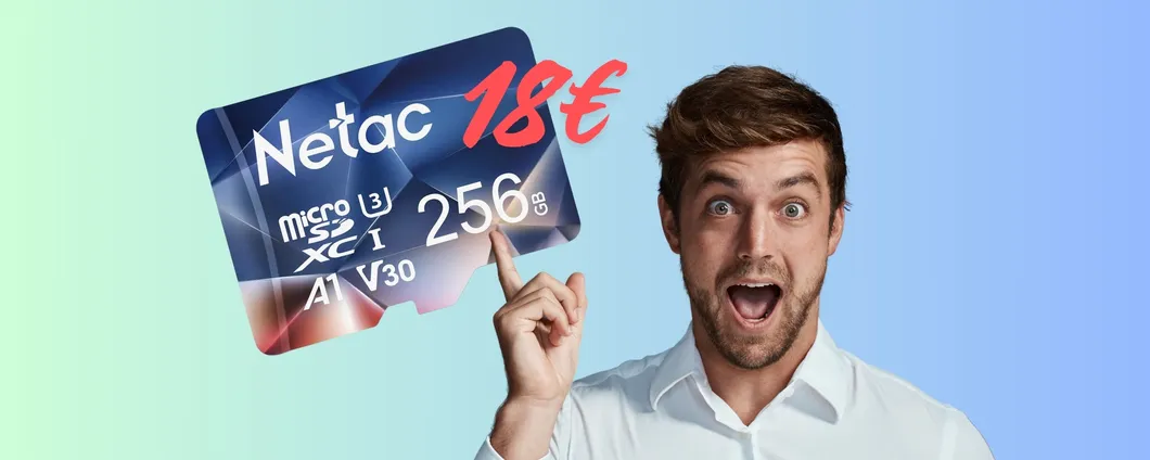 Scheda microSD Netac da 256GB, con velocità fino a 100 MB/s tua a 18€