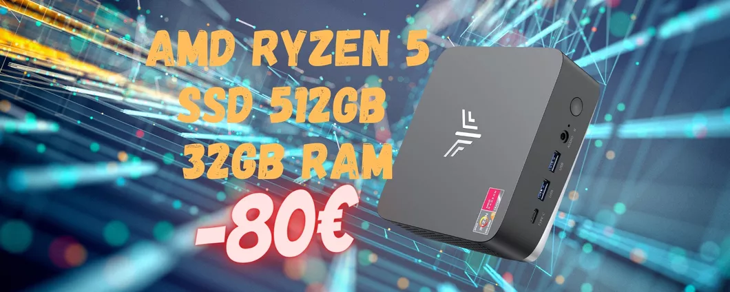 Mini PC NiPoGi con Ryzen 5, 32GB di RAM e SSD da 512GB SCONTATISSIMO