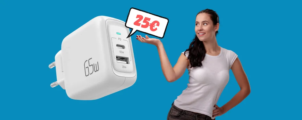 Caricabatterie USB da 65W con 2 ingressi a SOLI 25€ su Amazon