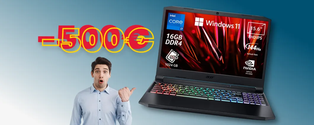 Mostruoso notebook da gaming Acer con RTX 3060 SCONTATO di 500€ su Amazon