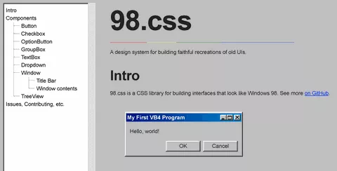 98.css, libreria CSS per tornare a Windows 98