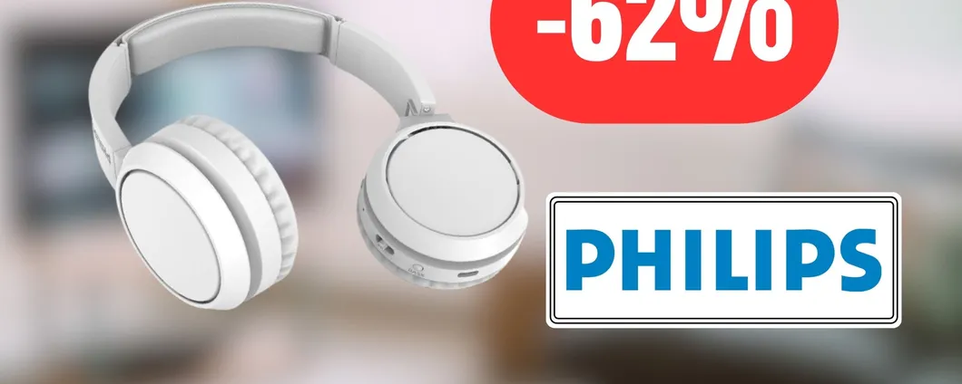 Cuffie Philips: qualità audio al top e batteria infinita al 62% di sconto