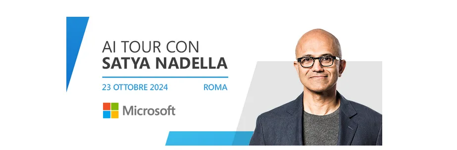 Satya Nadella al Microsoft AI Tour di Roma per parlare di AI