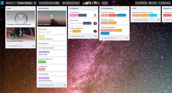Esempio di Dashcard Trello