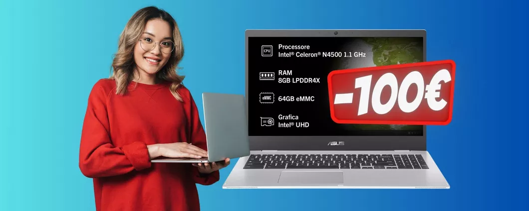 ASUS Chromebook CX1 da 15,6 pollici in OFFERTA a 100€ in MENO
