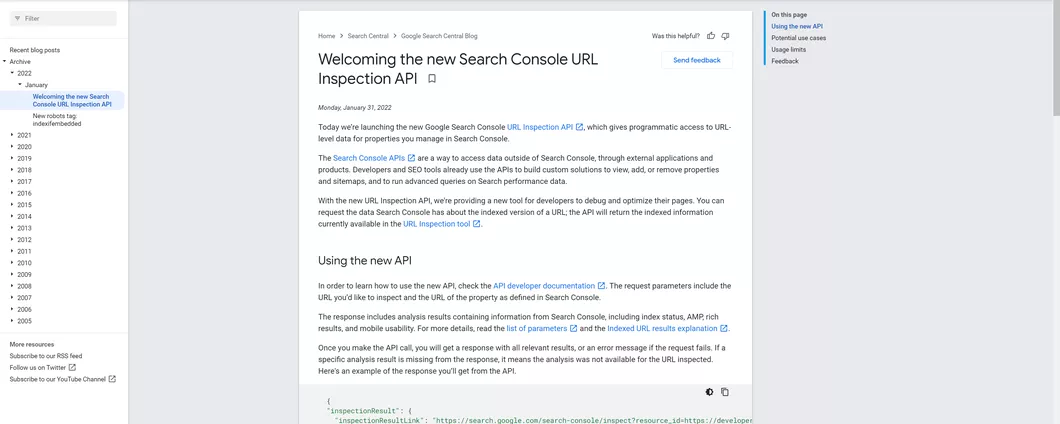 Google rilascia l'API dello strumento di ispezione degli URL
