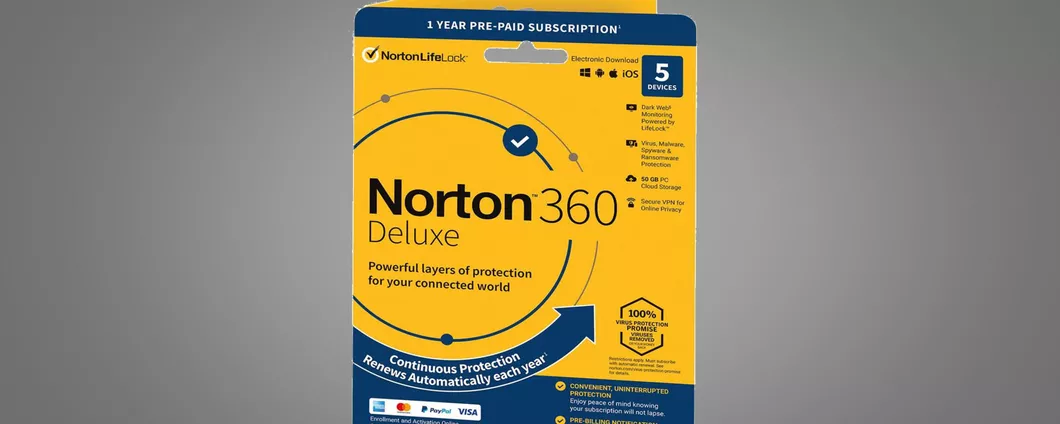 Offerta Norton 360 Deluxe con VPN inclusa: lo sconto è del 66%