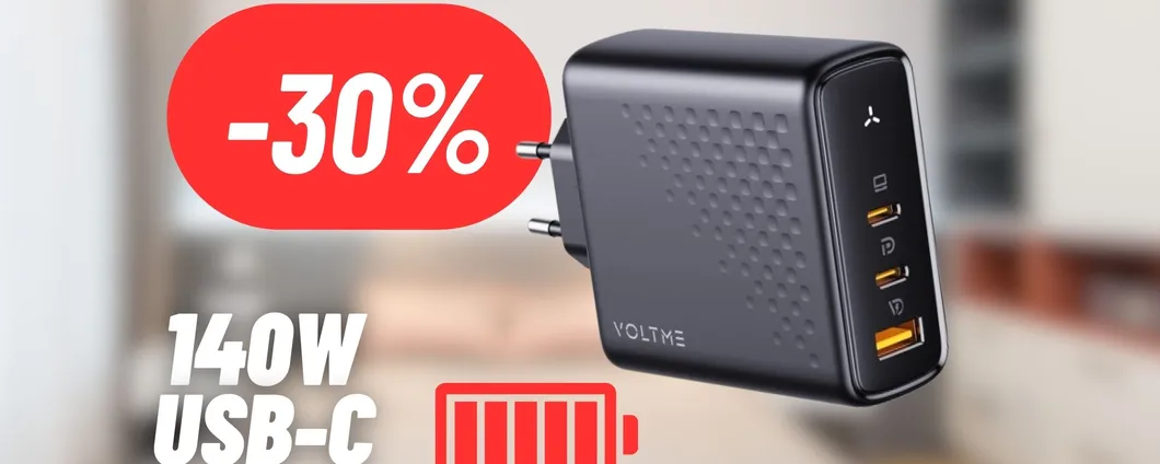 Caricabatterie da 140W con USB-C al 30% di sconto su Amazon: UN VERO AFFARE