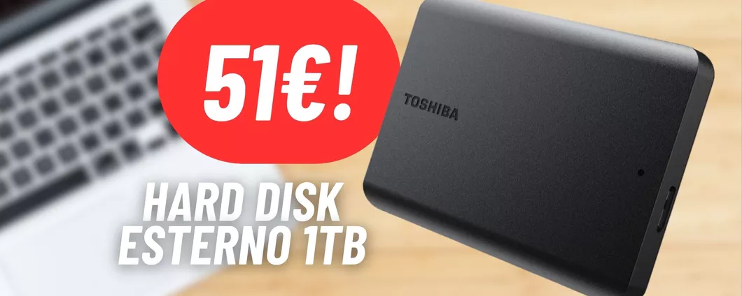 Hard Disk Esterno portatile Toshiba da 1TB a 51€ con la MAXI PROMO di Amazon