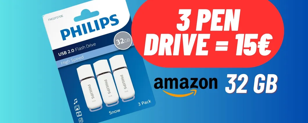PIOVONO pennette USB: 3 Pen Derive Philips SCONTATE DEL 44%