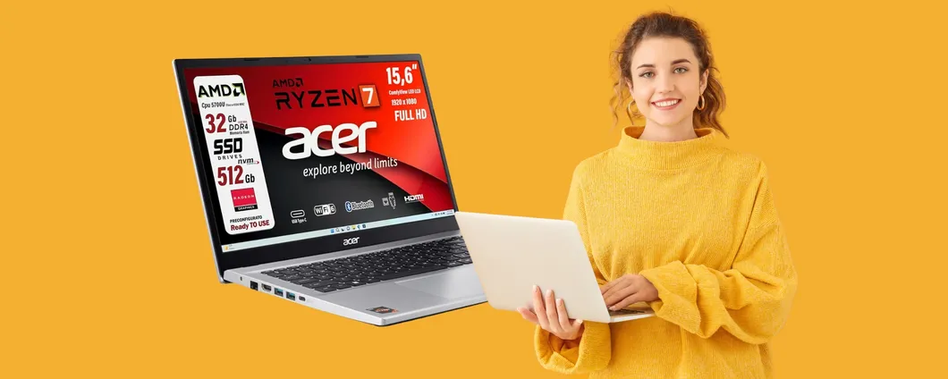 AMD Ryzen 7, 32GB di RAM e SSD da 512GB: Acer Aspire è un'offerta imperdibile