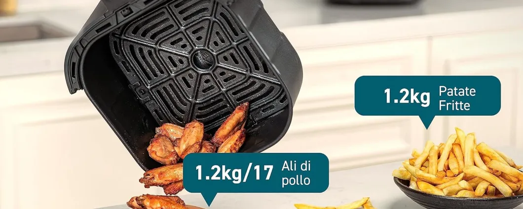 Friggitrice ad aria da 4,7L con risparmio energetico e 9 programmi a meno di 100 euro su Amazon