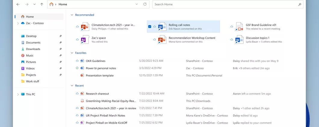 Windows 11: Esplora file con file suggeriti