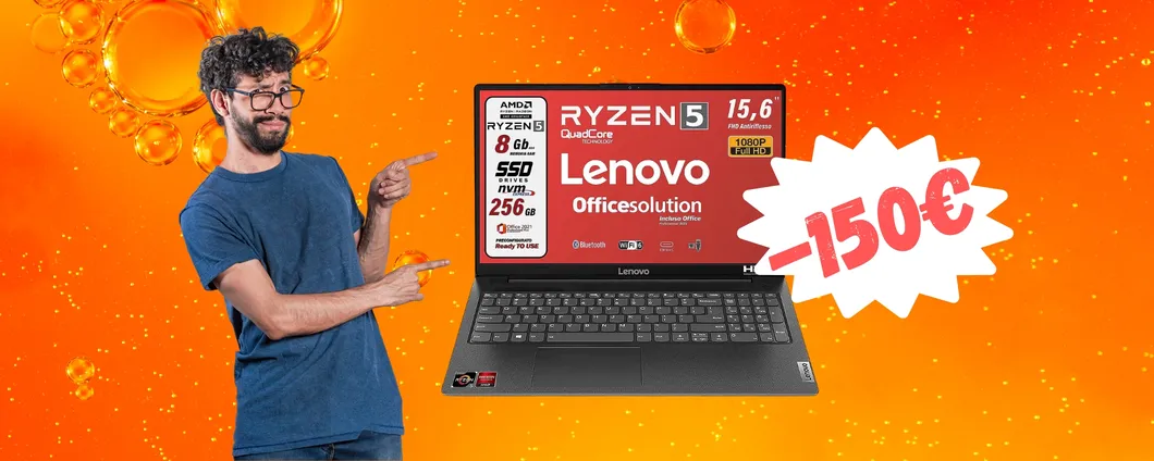 Notebook Lenovo con Ryzen 5, 8/256 GB in SCONTO di 150€