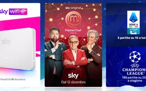 Sky Wifi+Sky Sport+Sky TV (compreso Masterchef) a soli 40€/mese