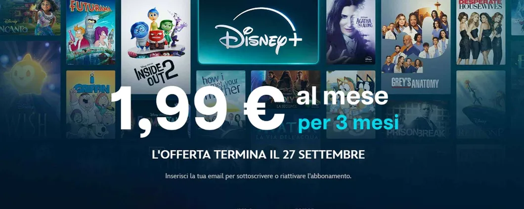 Disney+ a 1,99€ al mese (per 3 mesi): ancora pochi giorni per abbonarsi