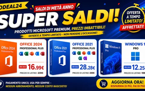 Software Microsoft in super offerta: Office 2024, Office 2021 e Windows 11 Pro a prezzi scontati