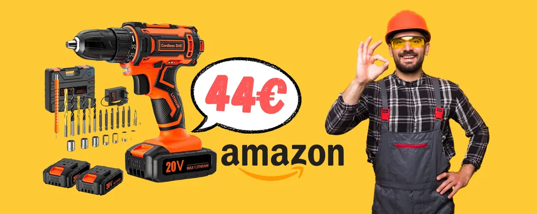 Trapano avvitatore a batteria: 20V di potenza e 24 accessori (44€)