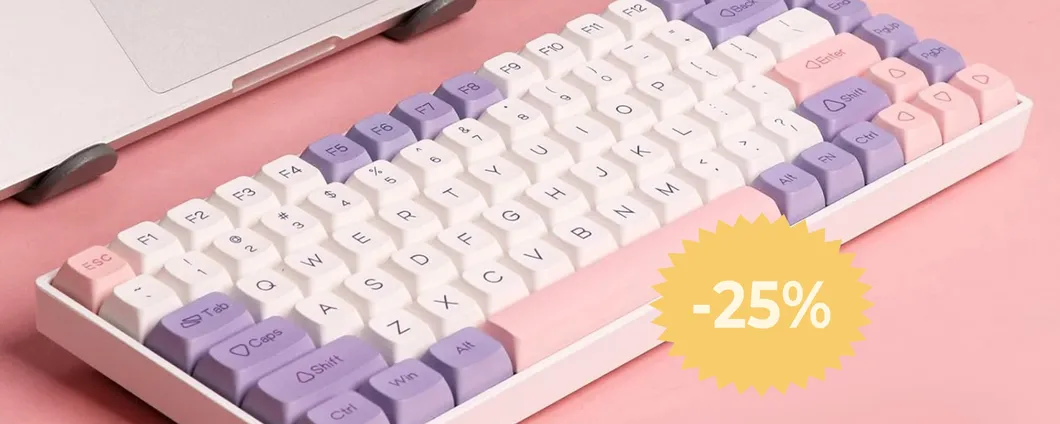 Tastiera wireless gaming con tasti colorati e 3 modalità di connessione