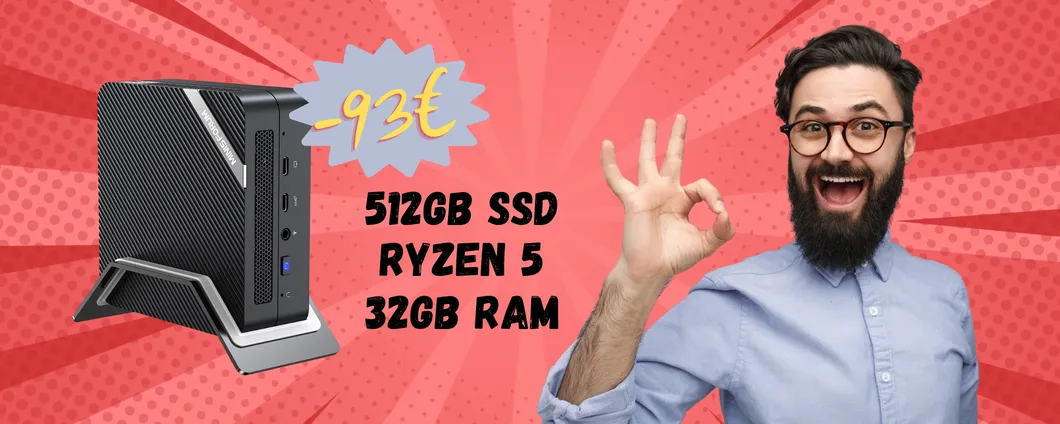 Mini PC che monta AMD Ryzen 5 e Windows 11 Pro in SCONTO di 93€