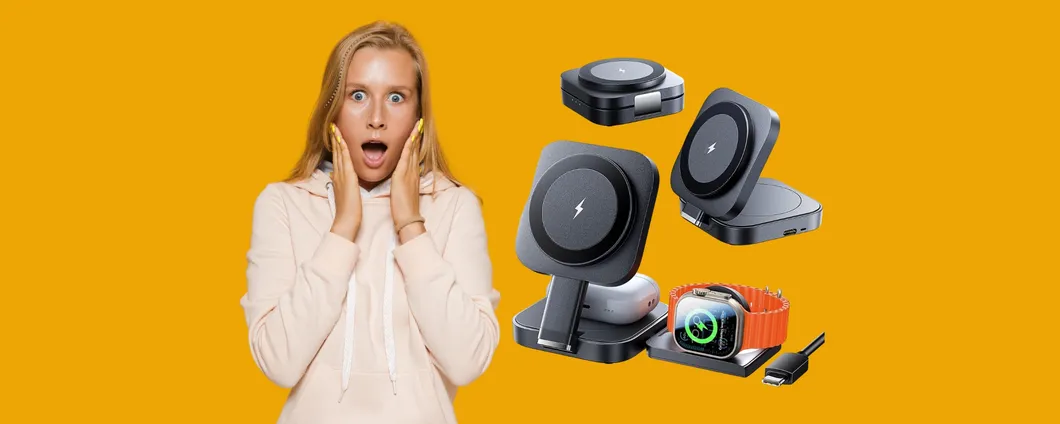 Stazione di ricarica wireless 3-in-1 per Apple: eleganza e praticità a 29€