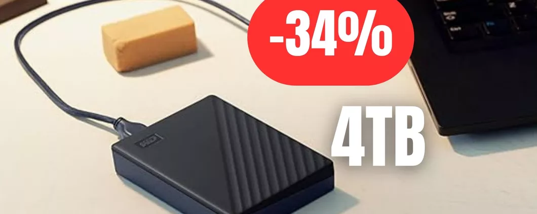 Hard disk portatile Western Digital da ben 4TB al 34% di sconto su Amazon: OCCASIONE OUTLET