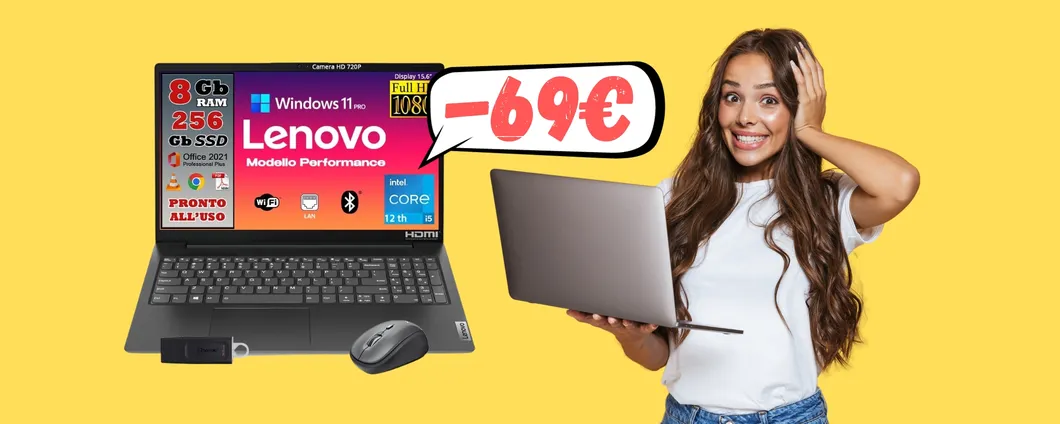 Computer portatile Lenovo con i5 + mouse e USB da 32GB (-69€)