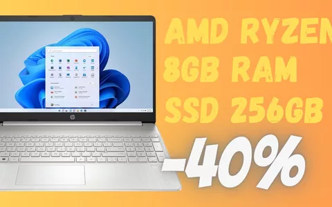 Notebook HP con AMD Ryzen 3, 8GB di RAM e SSD da 256GB (-40%)