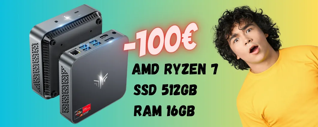 Mini PC con CPU Ryzen 7, SSD da 512GB e 16GB di RAM in SCONTO di 100€