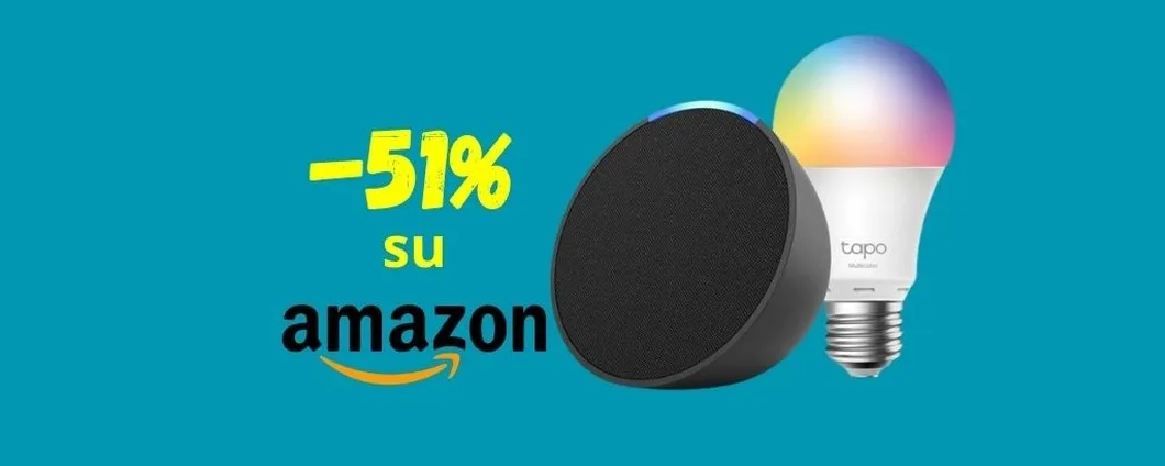 Echo Pop + lampadina TP-Link Tapo SCONTATE del 51% su Amazon