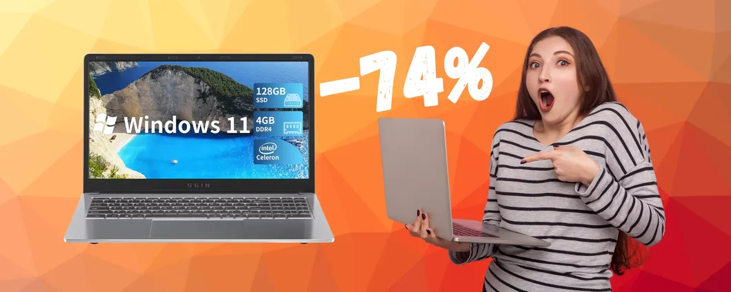 Notebook da 15,6 pollici con CPU Intel e Windows 11 in SCONTO del 74%
