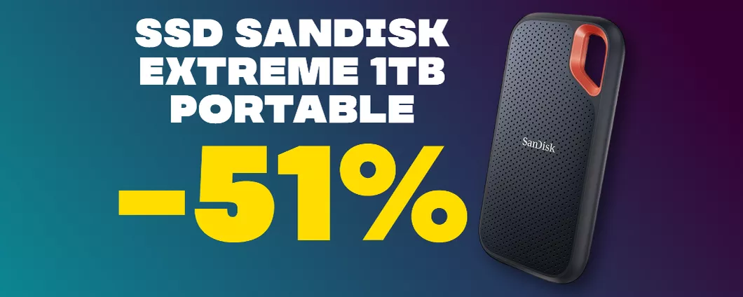 SSD SanDisk Extreme Portable da 1TB: PAZZIA su Amazon con lo sconto del 51%