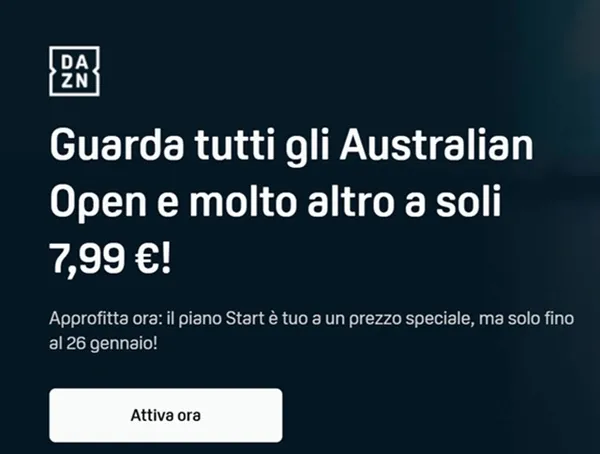 australian open a 7,99 euro con dazn